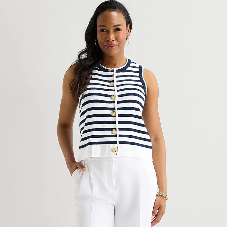 Liz Claiborne Womens Crew Neck Button Sweater Vest