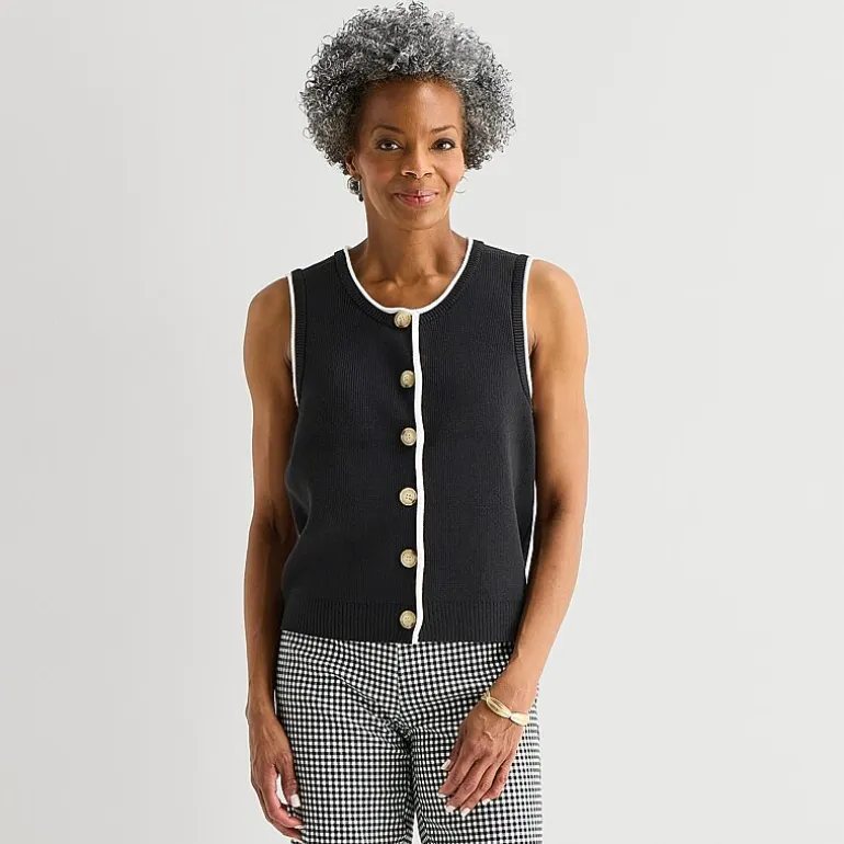 Liz Claiborne Womens Crew Neck Button Sweater Vest