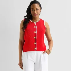 Liz Claiborne Womens Crew Neck Button Sweater Vest