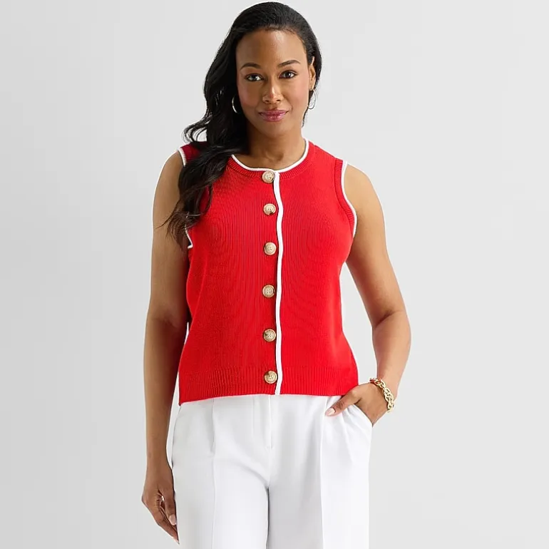 Liz Claiborne Womens Crew Neck Button Sweater Vest