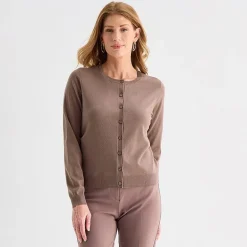 Liz Claiborne Womens Crew Neck Long Sleeve Button Cardigan