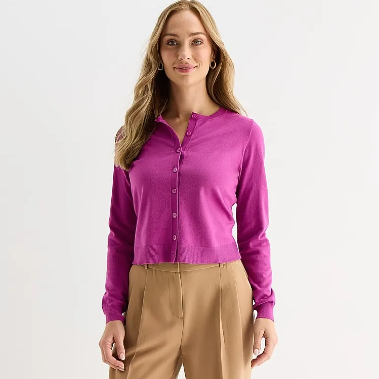 Liz Claiborne Womens Crew Neck Long Sleeve Button Cardigan