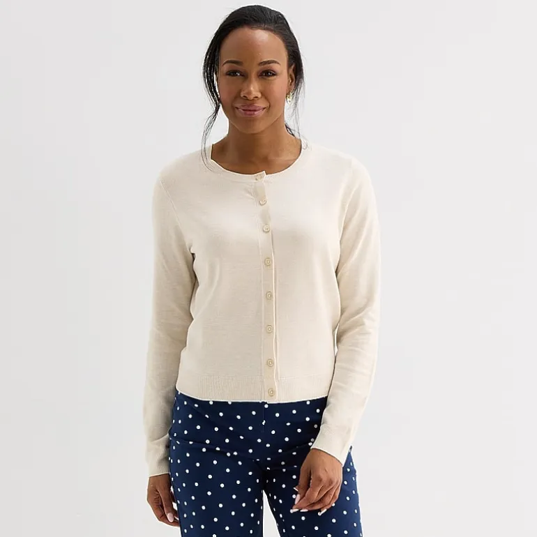 Liz Claiborne Womens Crew Neck Long Sleeve Button Cardigan