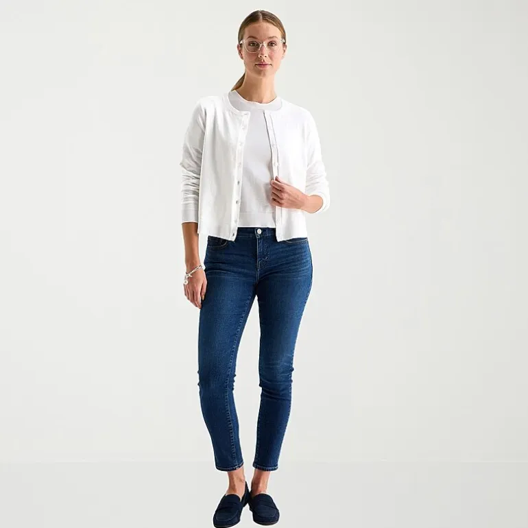 Liz Claiborne Womens Crew Neck Long Sleeve Button Cardigan