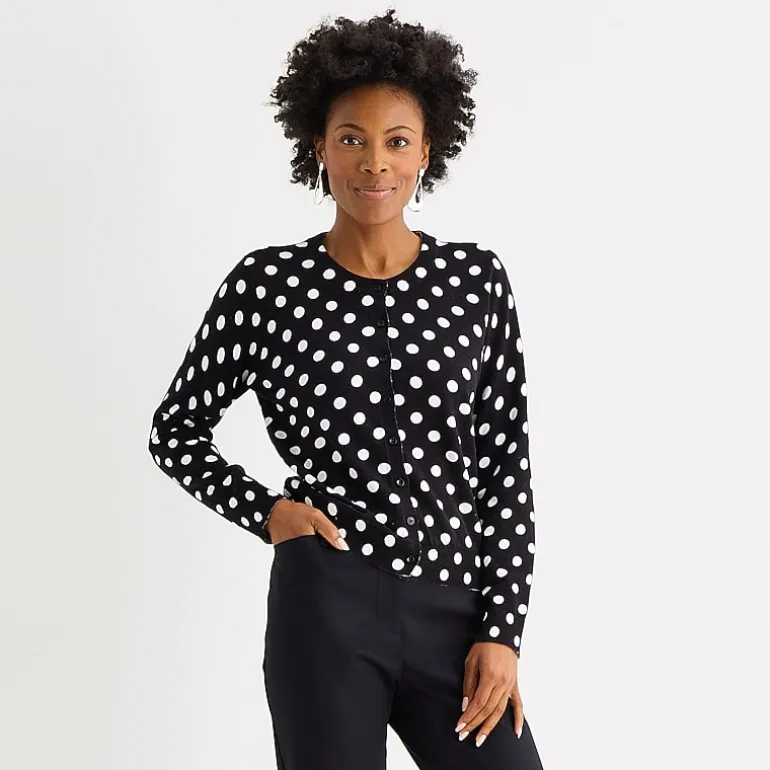 Liz Claiborne Womens Crew Neck Long Sleeve Button Cardigan