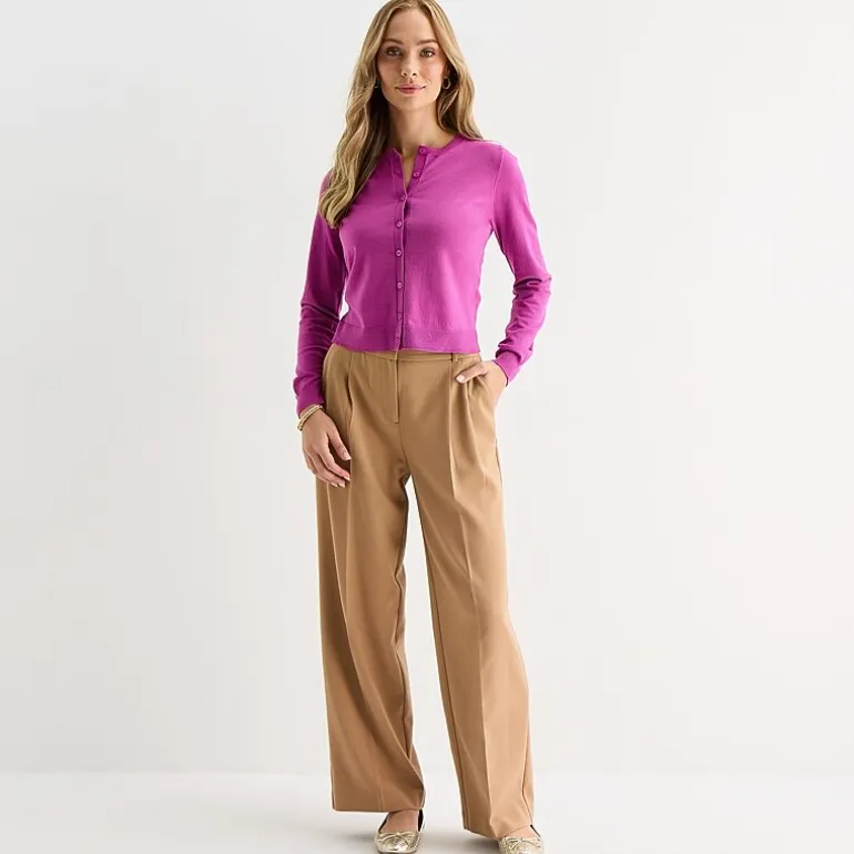 Liz Claiborne Womens Crew Neck Long Sleeve Button Cardigan