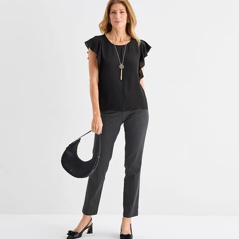 Liz Claiborne Womens Crew Neck Short Sleeve Blouse
