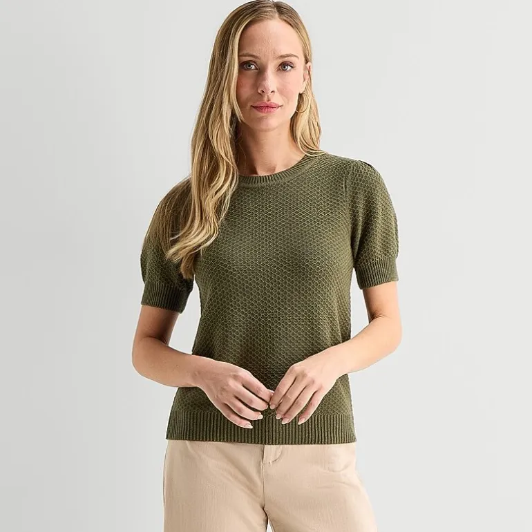 Liz Claiborne Womens Crew Neck Short Sleeve Pullover Sweater