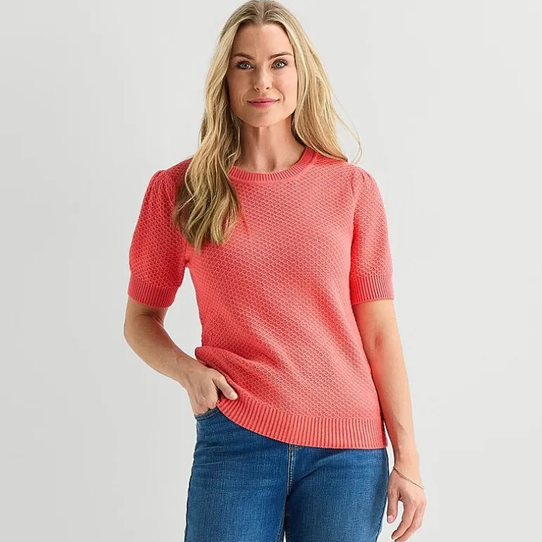 Liz Claiborne Womens Crew Neck Short Sleeve Pullover Sweater