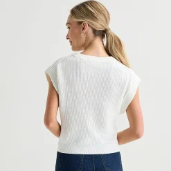 Liz Claiborne Womens Crew Neck Short Sleeve Pullover Sweater