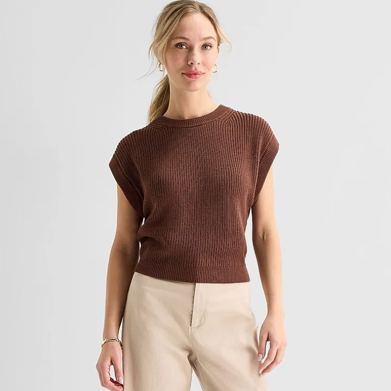 Liz Claiborne Womens Crew Neck Short Sleeve Pullover Sweater