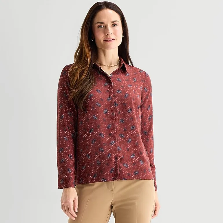 Liz Claiborne Womens Fitted Long Sleeve Regular Fit Button-Down Shirt