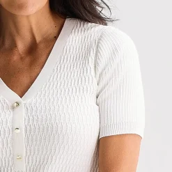 Liz Claiborne Womens Henley Neck Short Sleeve Pullover Sweater