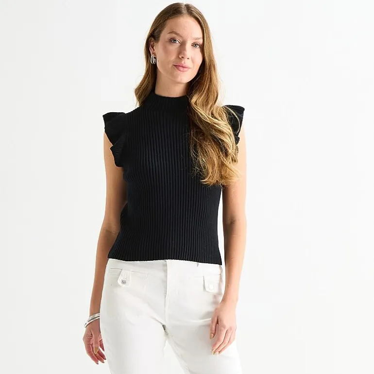 Liz Claiborne Womens High Neck Short Sleeve Pullover Sweater