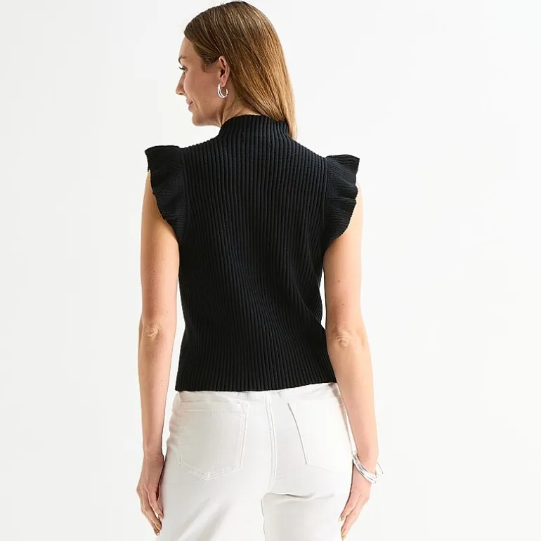 Liz Claiborne Womens High Neck Short Sleeve Pullover Sweater