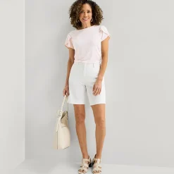 Liz Claiborne Womens Jewel Neck Short Sleeve Blouse
