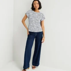 Liz Claiborne Womens Jewel Neck Short Sleeve Blouse