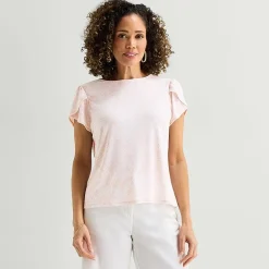 Liz Claiborne Womens Jewel Neck Short Sleeve Blouse