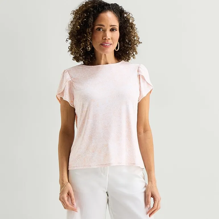Liz Claiborne Womens Jewel Neck Short Sleeve Blouse