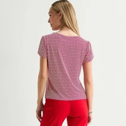 Liz Claiborne Womens Jewel Neck Short Sleeve Blouse