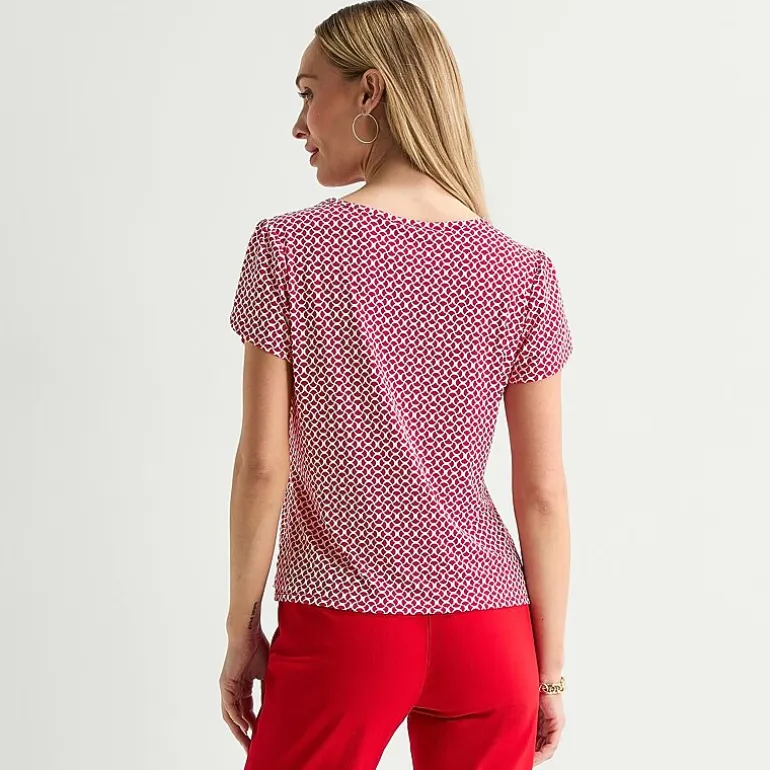 Liz Claiborne Womens Jewel Neck Short Sleeve Blouse