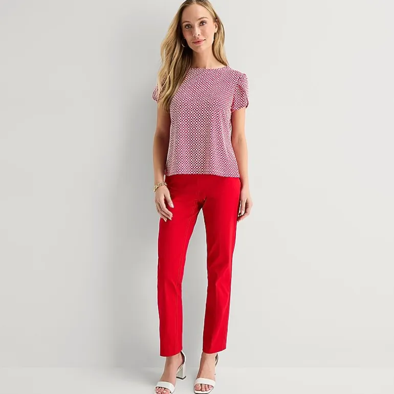 Liz Claiborne Womens Jewel Neck Short Sleeve Blouse
