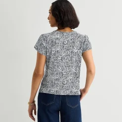 Liz Claiborne Womens Jewel Neck Short Sleeve Blouse