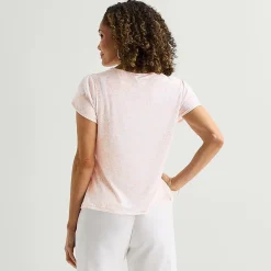 Liz Claiborne Womens Jewel Neck Short Sleeve Blouse