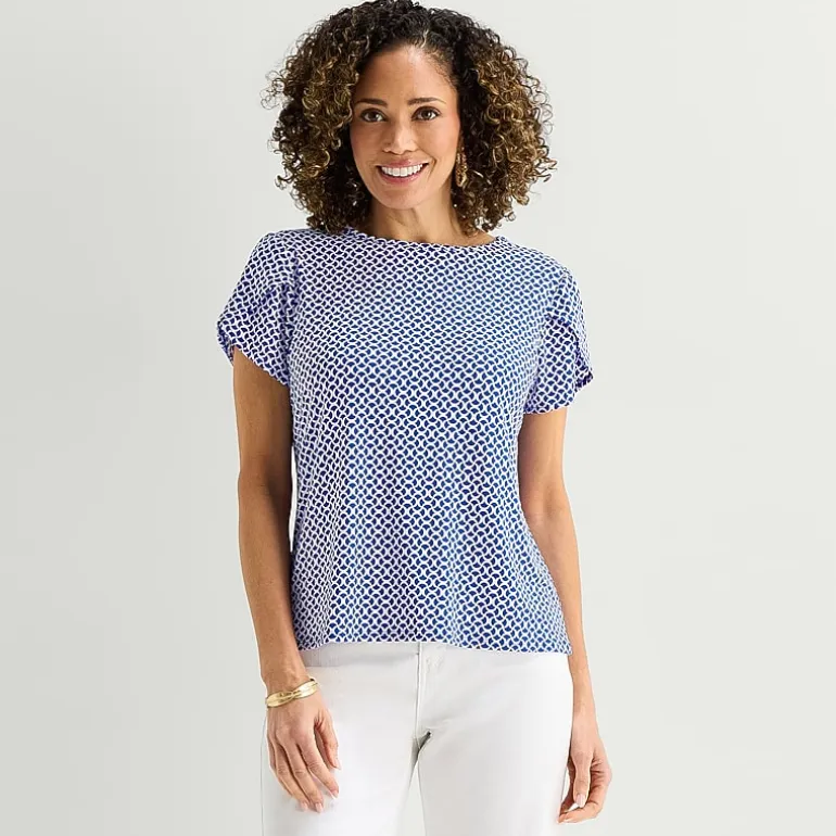 Liz Claiborne Womens Jewel Neck Short Sleeve Blouse