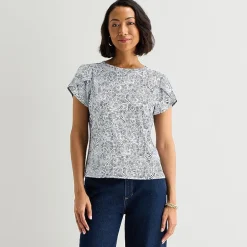 Liz Claiborne Womens Jewel Neck Short Sleeve Blouse