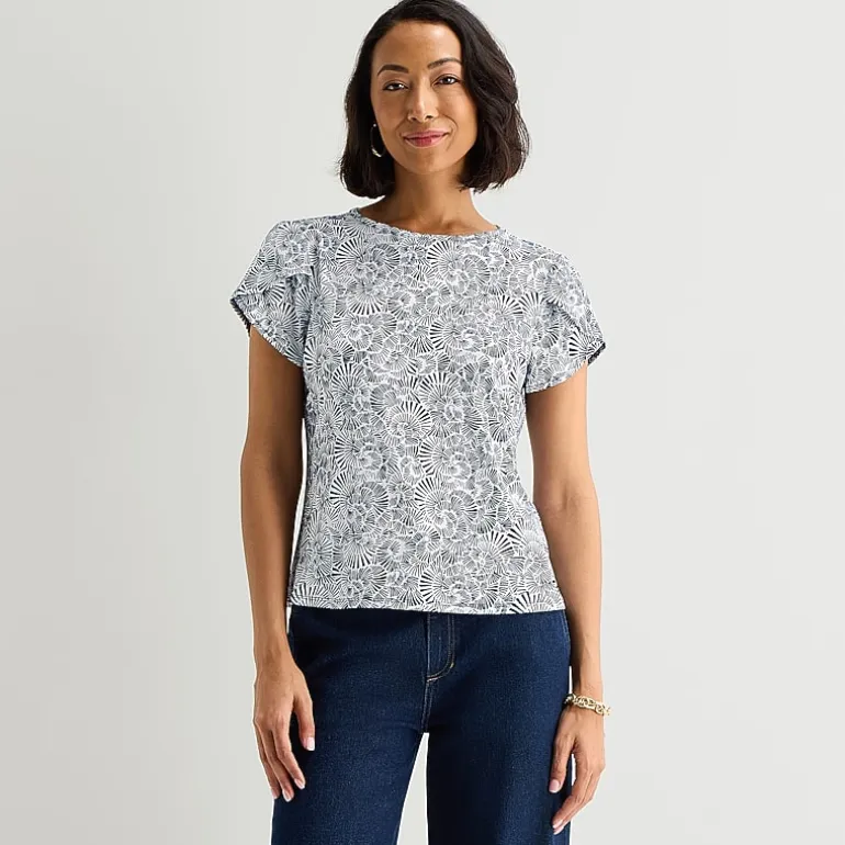 Liz Claiborne Womens Jewel Neck Short Sleeve Blouse