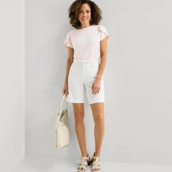 Liz Claiborne Womens Jewel Neck Short Sleeve Blouse