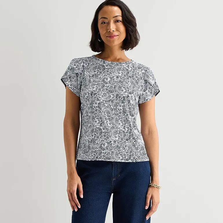 Liz Claiborne Womens Jewel Neck Short Sleeve Blouse