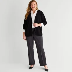 Liz Claiborne Womens Long Sleeve Open Front Plus Cardigan