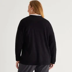 Liz Claiborne Womens Long Sleeve Open Front Plus Cardigan
