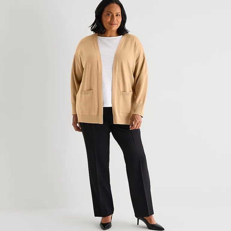 Liz Claiborne Womens Long Sleeve Open Front Plus Cardigan