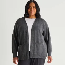 Liz Claiborne Womens Long Sleeve Open Front Plus Cardigan