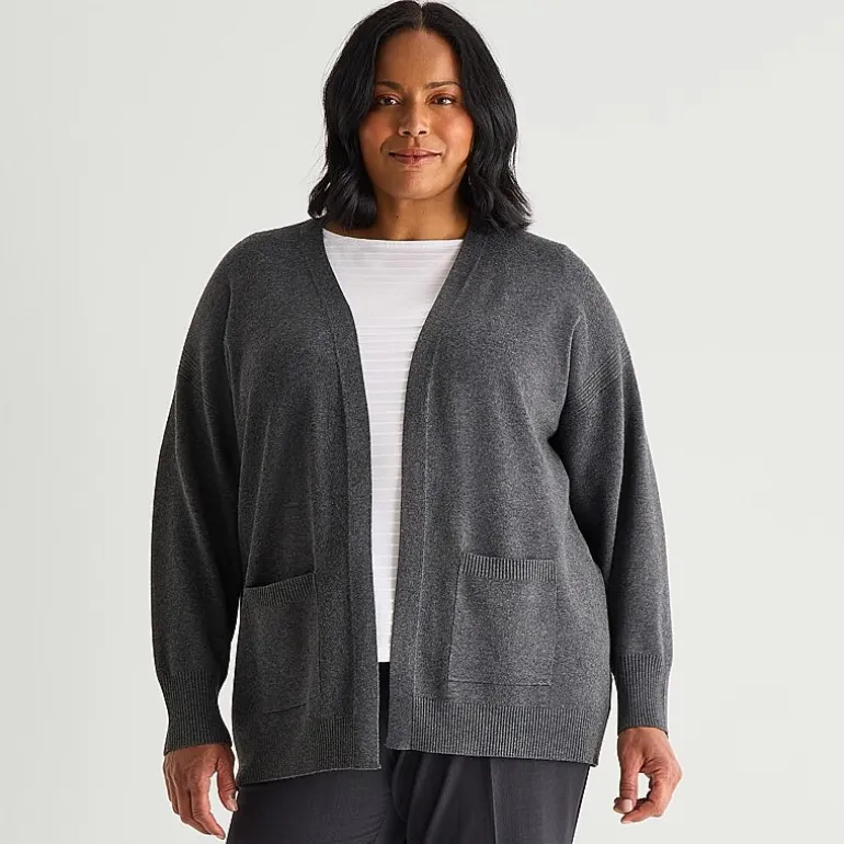 Liz Claiborne Womens Long Sleeve Open Front Plus Cardigan