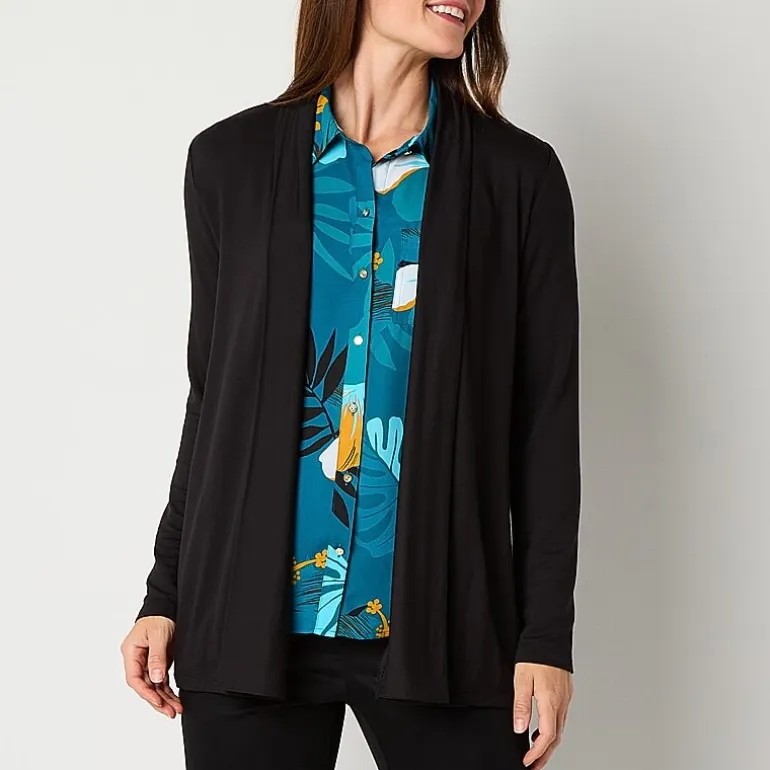 Liz Claiborne Womens Long Sleeve Open Front Cardigan