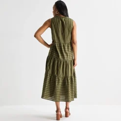 Liz Claiborne Womens Midi V Neck Sleeveless Peasant Dress