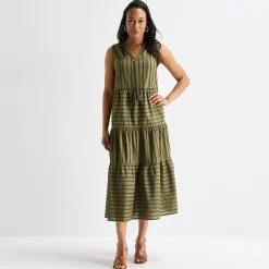 Liz Claiborne Womens Midi V Neck Sleeveless Peasant Dress