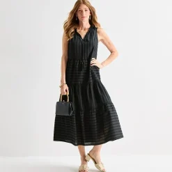 Liz Claiborne Womens Midi V Neck Sleeveless Peasant Dress