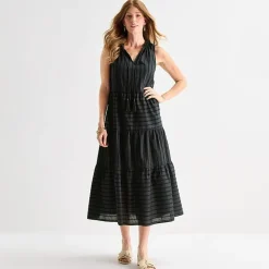 Liz Claiborne Womens Midi V Neck Sleeveless Peasant Dress