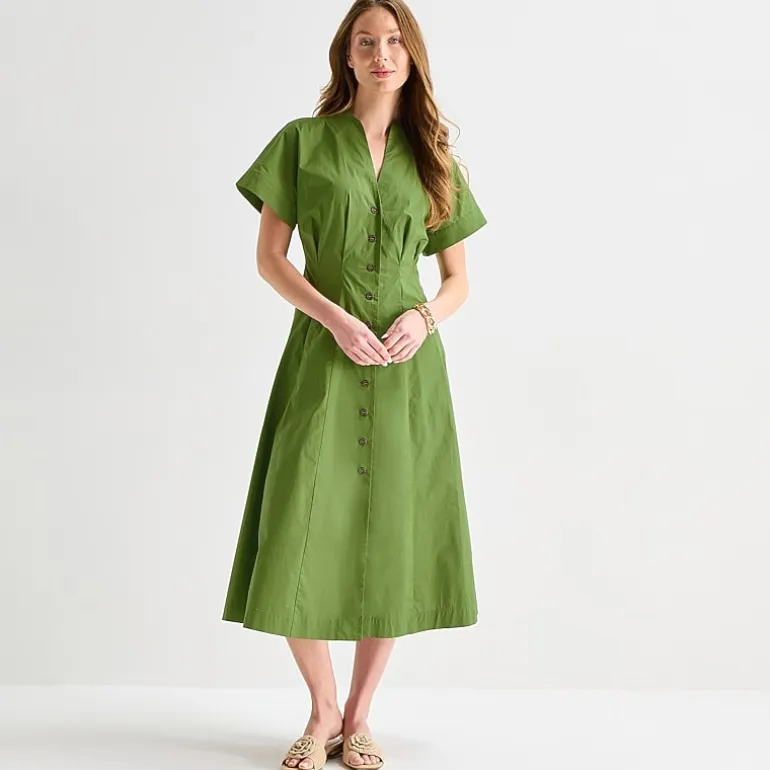 Liz Claiborne Womens Midi V Neck Short Sleeve A-Line Dress