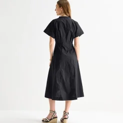 Liz Claiborne Womens Midi V Neck Short Sleeve A-Line Dress