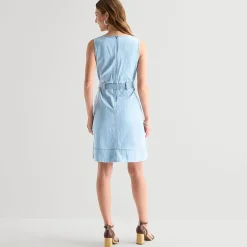 Liz Claiborne Womens Midi V Neck Sleeveless Belted Shift Dress