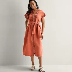 Liz Claiborne Womens Midi V Neck Short Sleeve A-Line Dress