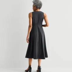Liz Claiborne Womens Midi V Neck Sleeveless A-Line Dress