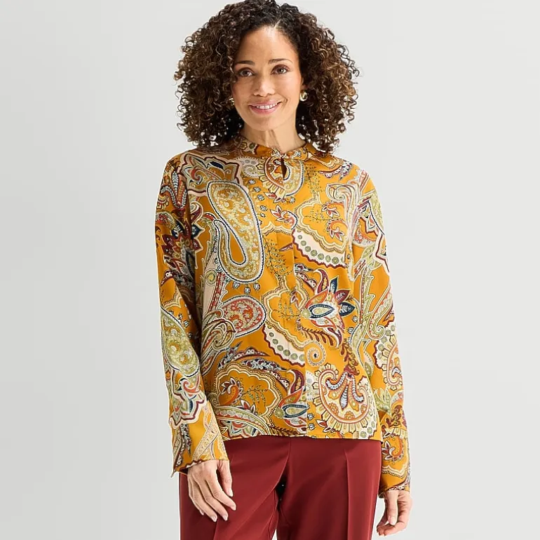 Liz Claiborne Womens Mock Neck Fitted Long Sleeve Regular Fit Button-Down Shirt