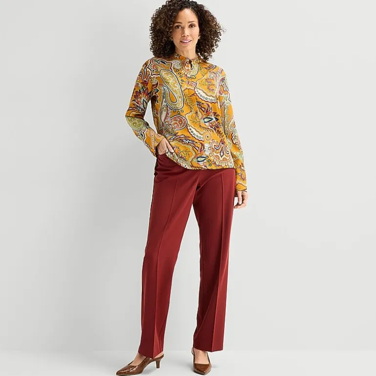 Liz Claiborne Womens Mock Neck Fitted Long Sleeve Regular Fit Button-Down Shirt